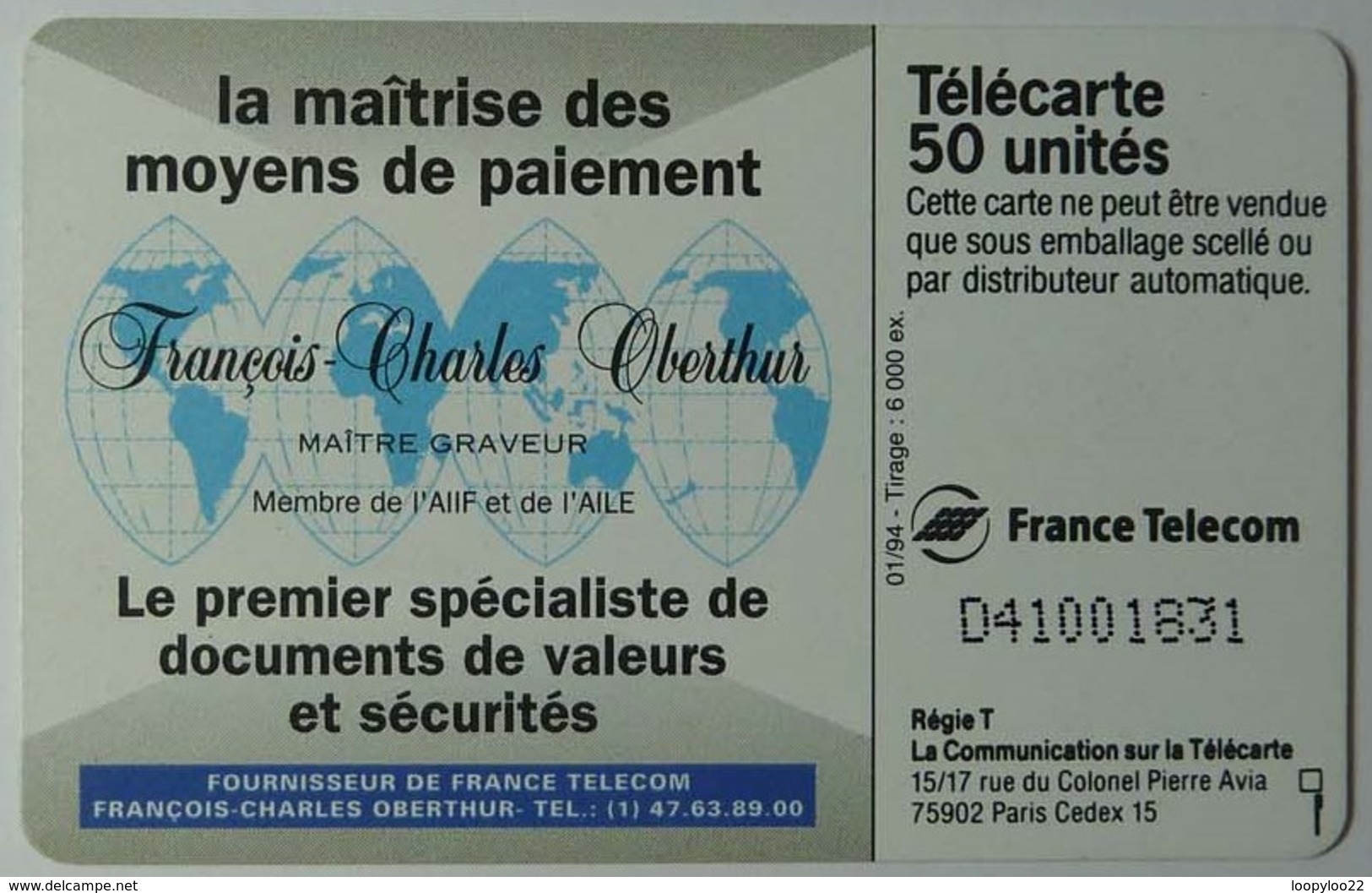FRANCE - Oberthur - Smart Card Demo - 6000ex - 01.94 - Mint - Other & Unclassified