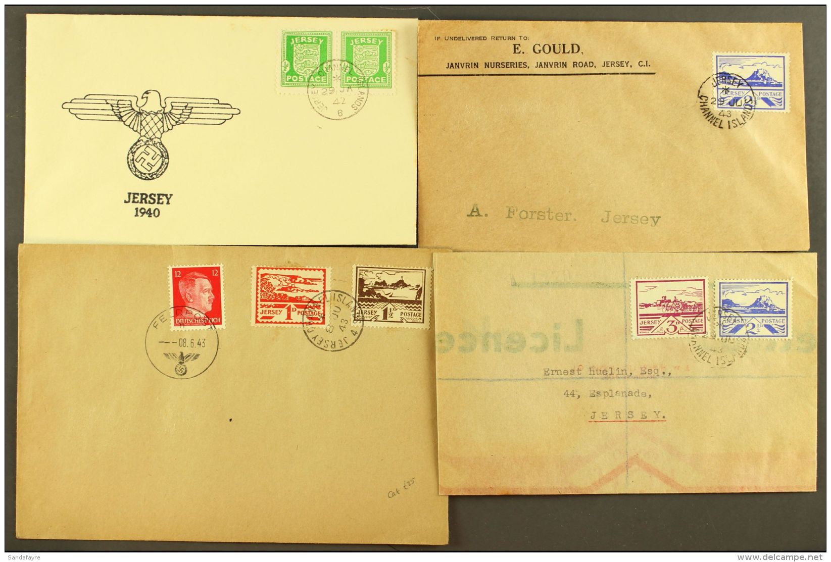 JERSEY GERMAN OCCUPATION COVERS 1942-43 Group With 1942 (29 Jan) Unaddressed Cover Bearing 1941-43 &frac12;d Pair... - Other & Unclassified