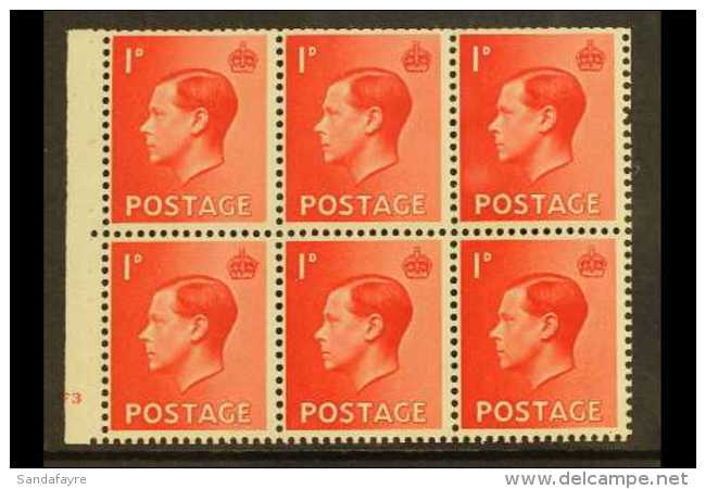 BOOKLET PANE 1936 1d Scarlet Upright Watermark Cylinder Booklet Pane, SG Spec PB 2,  Cylinder "F3 - No Dot",... - Unclassified