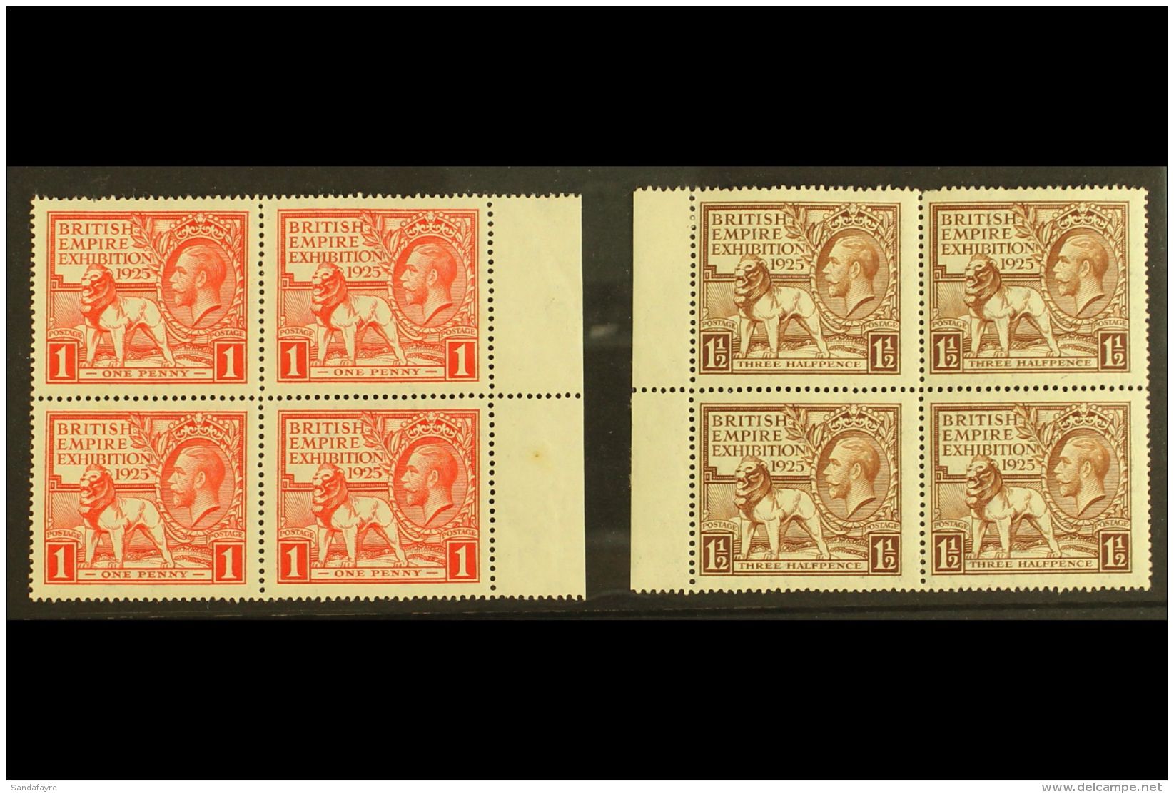 1925 British Empire Exhibition Set, SG 432/33, In BLOCKS OF FOUR Never Hinged Mint, Couple Of Short Perfs. (2... - Zonder Classificatie