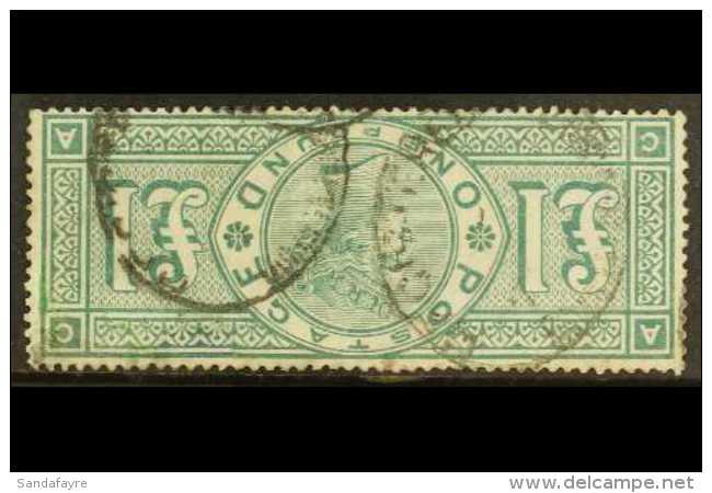 1887 RARE "INVERTED WMK" VARIETY &pound;1 Green, Variety "inverted Watermark", SG 212 Var (SG Spec. K 17b), Small... - Other & Unclassified