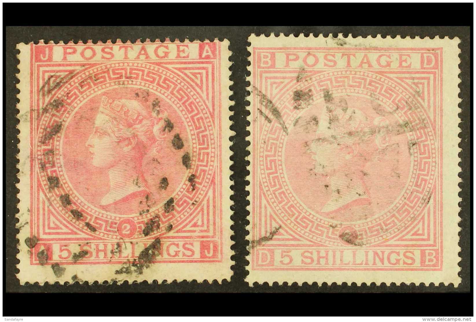 1867-83 5s Rose &amp; 5s Pale Rose Both Plate 2, SG 126/7, Both Lightly Used With Original Colours &amp; Full... - Other & Unclassified