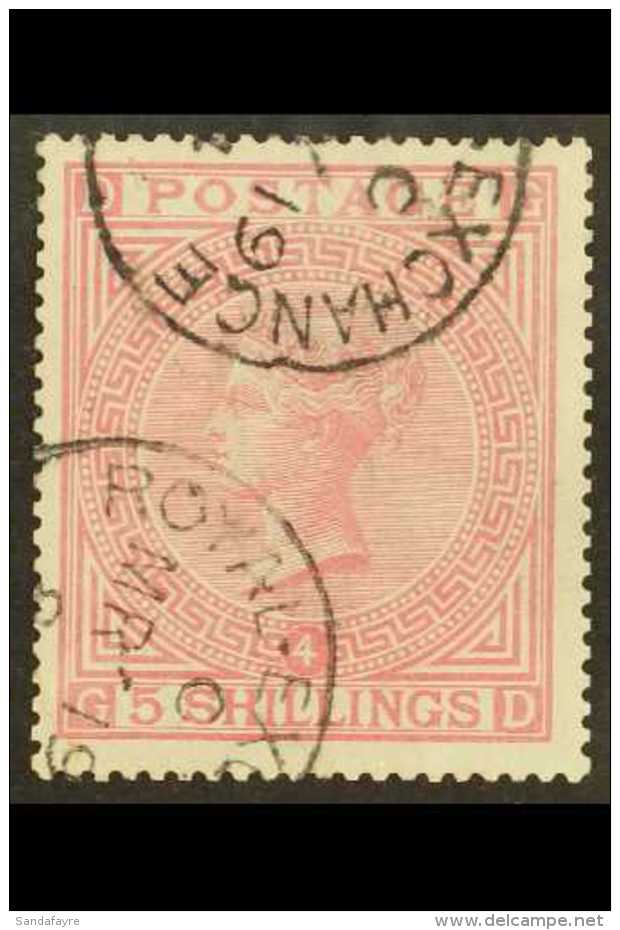 1867-83 5s Rose (plate 4) Wmk Anchor, SG 134, Used With Crisp Strikes Of The Royal Exchange Cds's. A Particularly... - Other & Unclassified