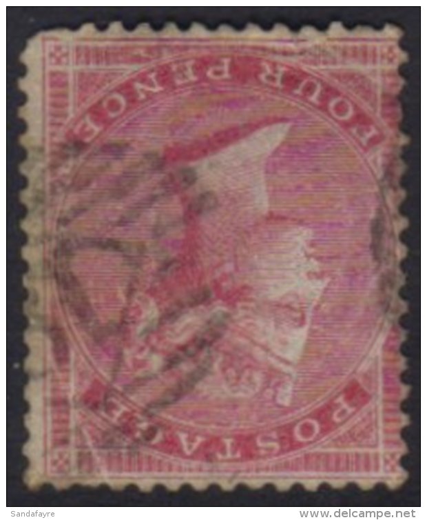 1855 4d Carmine On Blued Paper Wmk Small Garter, Variety "Wmk Inverted", SG 62Wi, Average Used. Small Faults But... - Other & Unclassified