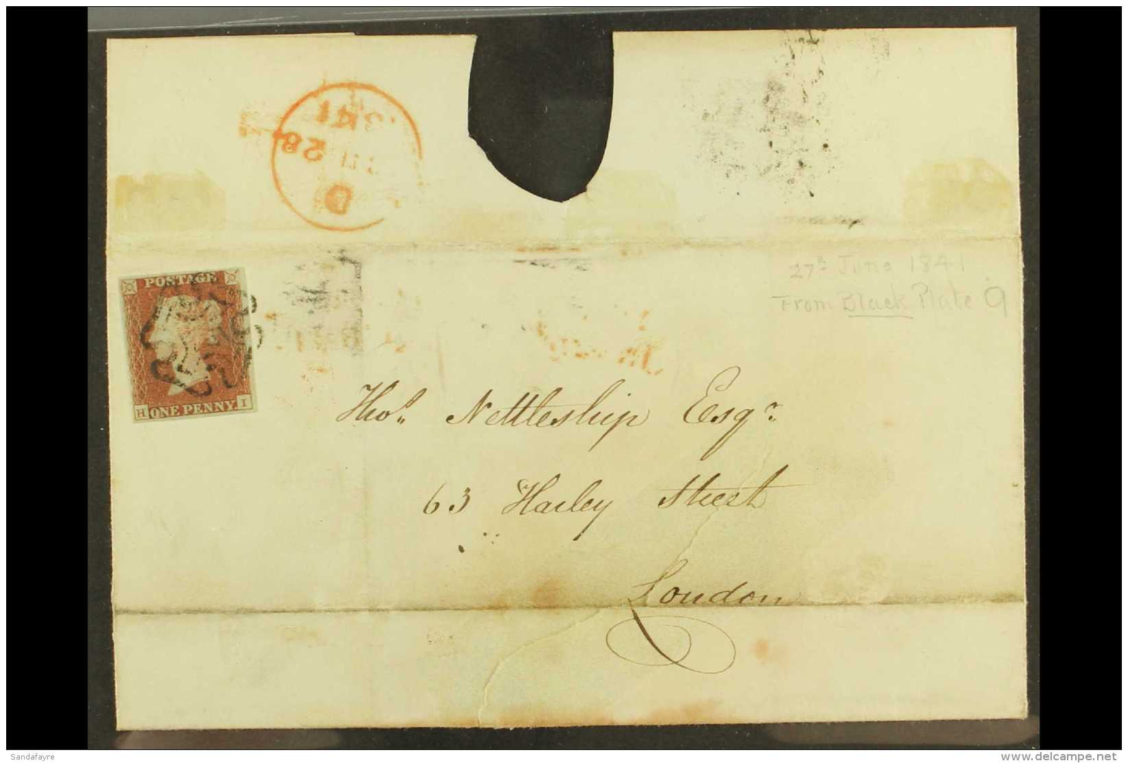 1841 (27 June) Cover From Leicester To London Bearing A Superb 1841 1d Red-brown From 'black' Plate 9, SG.7, Tied... - Other & Unclassified