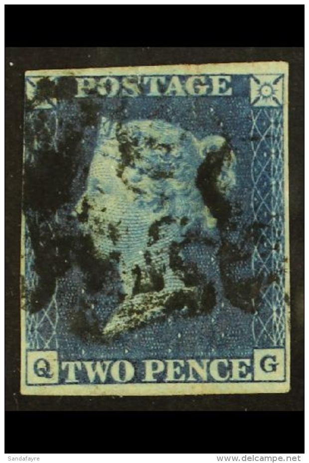 1840 2d Blue Imperforate With Four Clear Margins, Plate 2, SG 5, Check Letters "Q - G", A Fine Used Example With... - Otros & Sin Clasificación