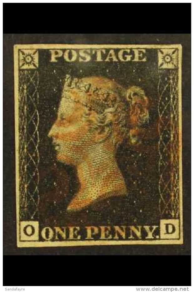 1840 1d Black, SG 2, Plate 8, Check Letters "O - D" Four Clear Margins With Light Red Maltese Cross Cancel &amp;... - Unclassified