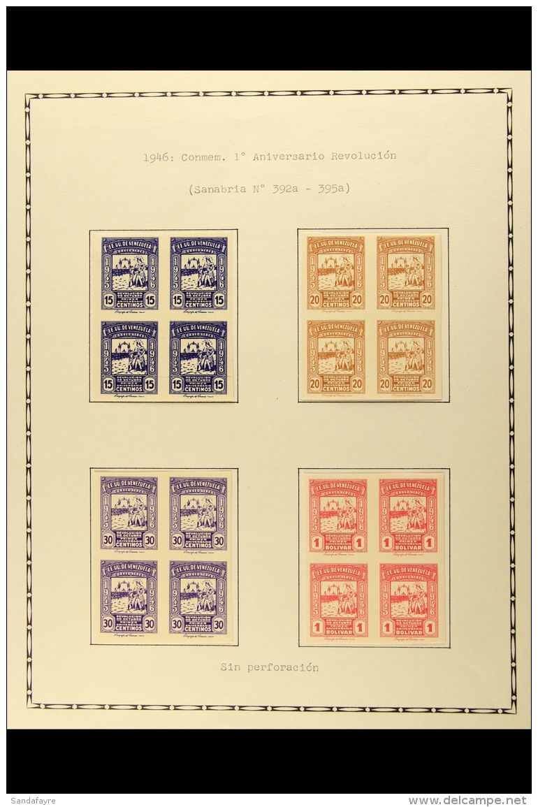 1946 REVOLUTION ANNIVERSARY VARIETIES The Complete Air Set, As Scott C218/C221, As Mint Imperf Blocks Of Four. (4... - Venezuela