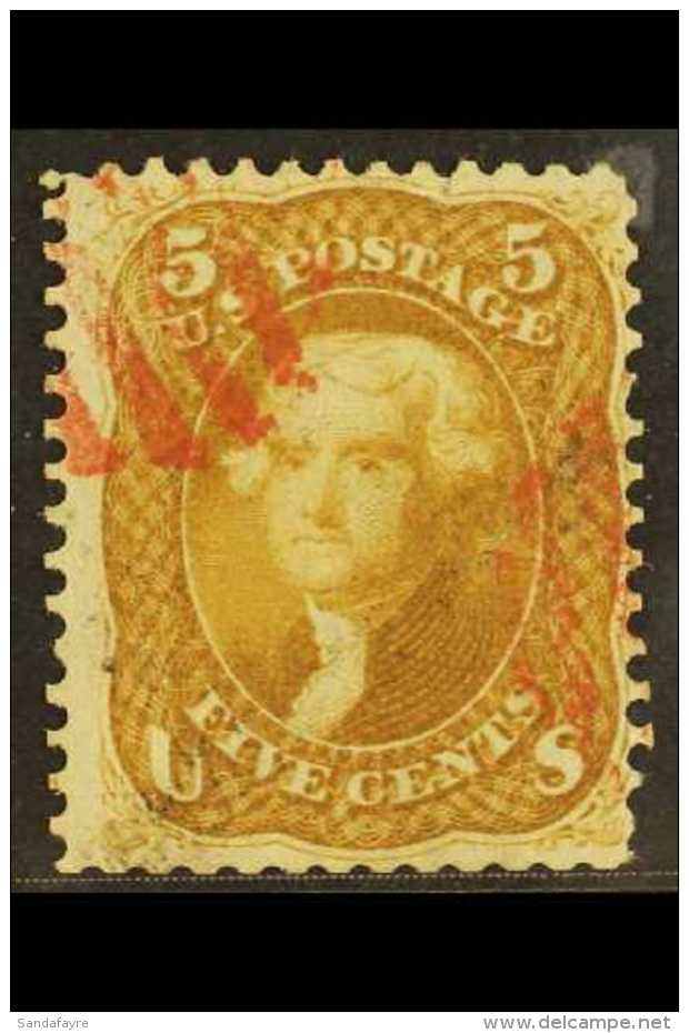 1861-62 5c Brown-ochre (SG 63a, Sc 67a), Used With Red Cancels Leaving Portrait Clear, Centered To Right, Tiny... - Other & Unclassified