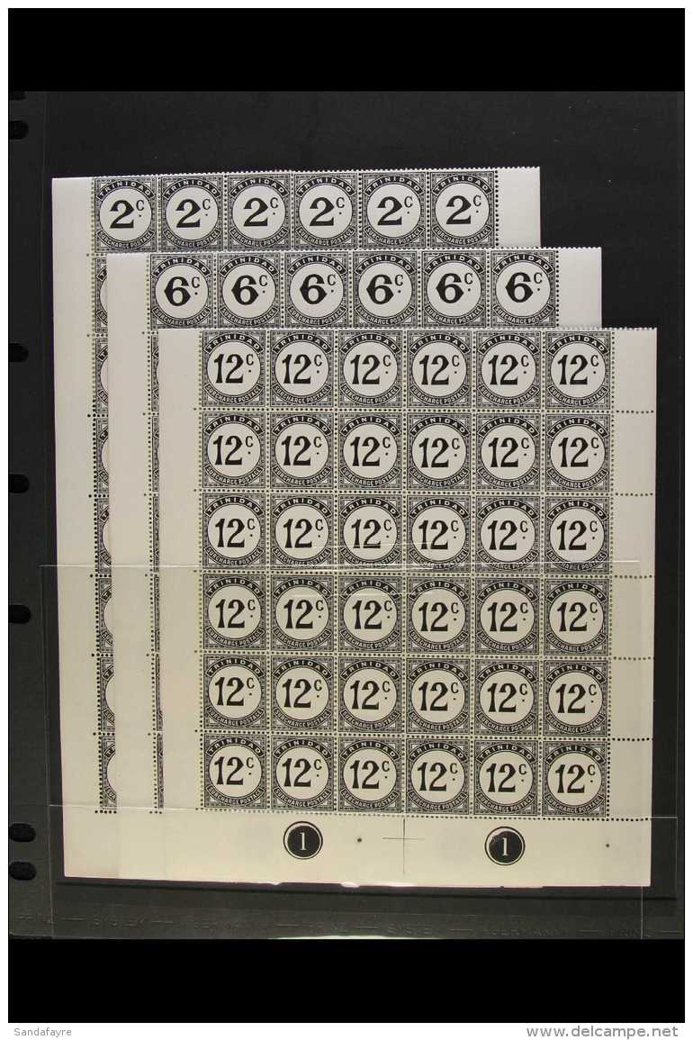 POSTAGE DUES 1947-61 Black 2c, 6c &amp; 12c, SG D26a, 28a &amp; 31a, In NHM Panes Of 60 With Selvedge To All Four... - Trinidad & Tobago (...-1961)