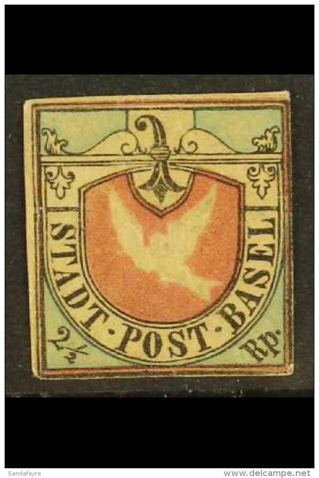 1845 BASEL 2&frac12;r Carmine, Black &amp; Blue Basel Dove (Michel 1, SG B1), Unused No Gum, Margins Close To Just... - Other & Unclassified