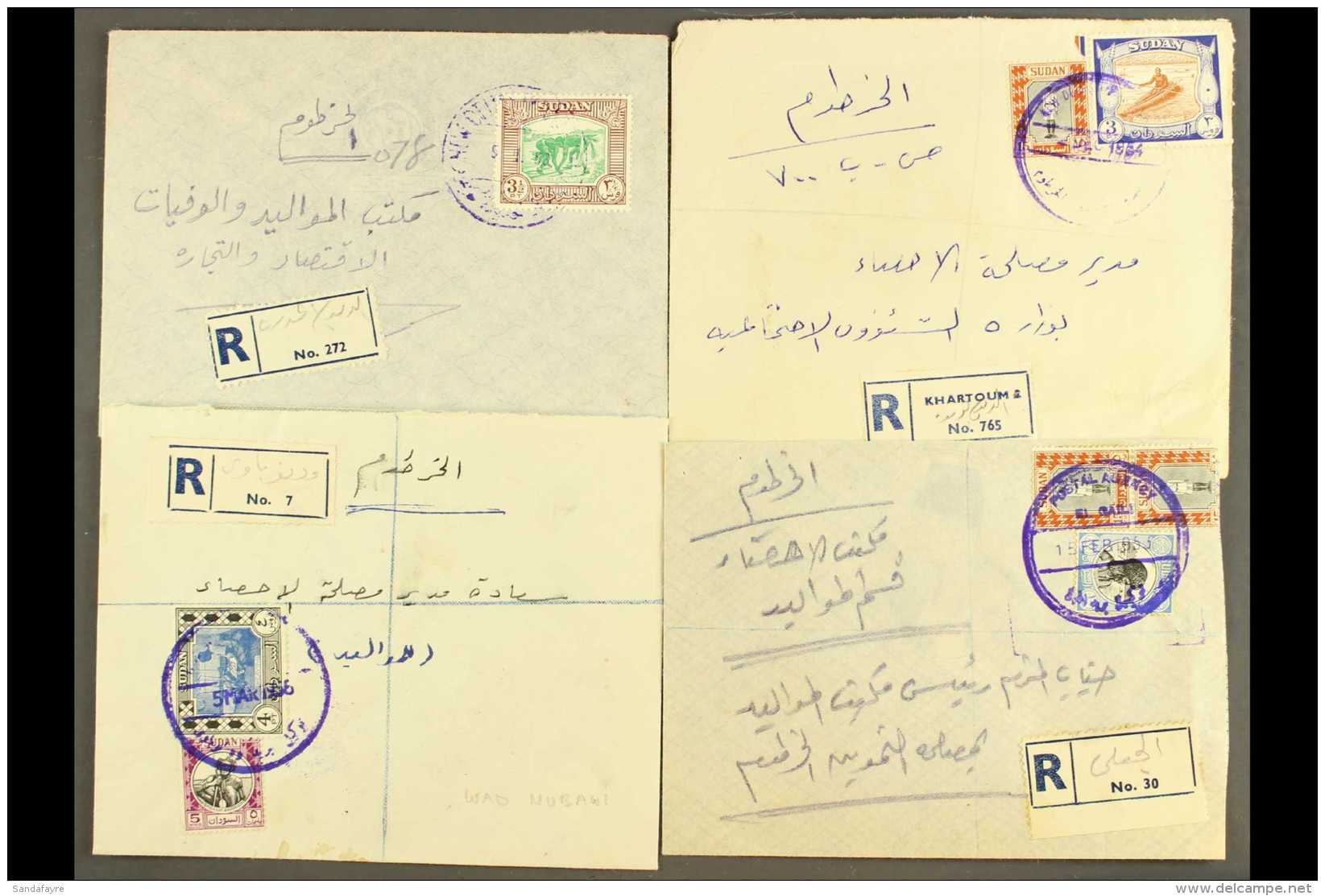 1953-1961 POSTAL AGENCIES An Interesting Group Of Covers (four Registered) With Stamps Tied By Different Circular... - Sudan (...-1951)