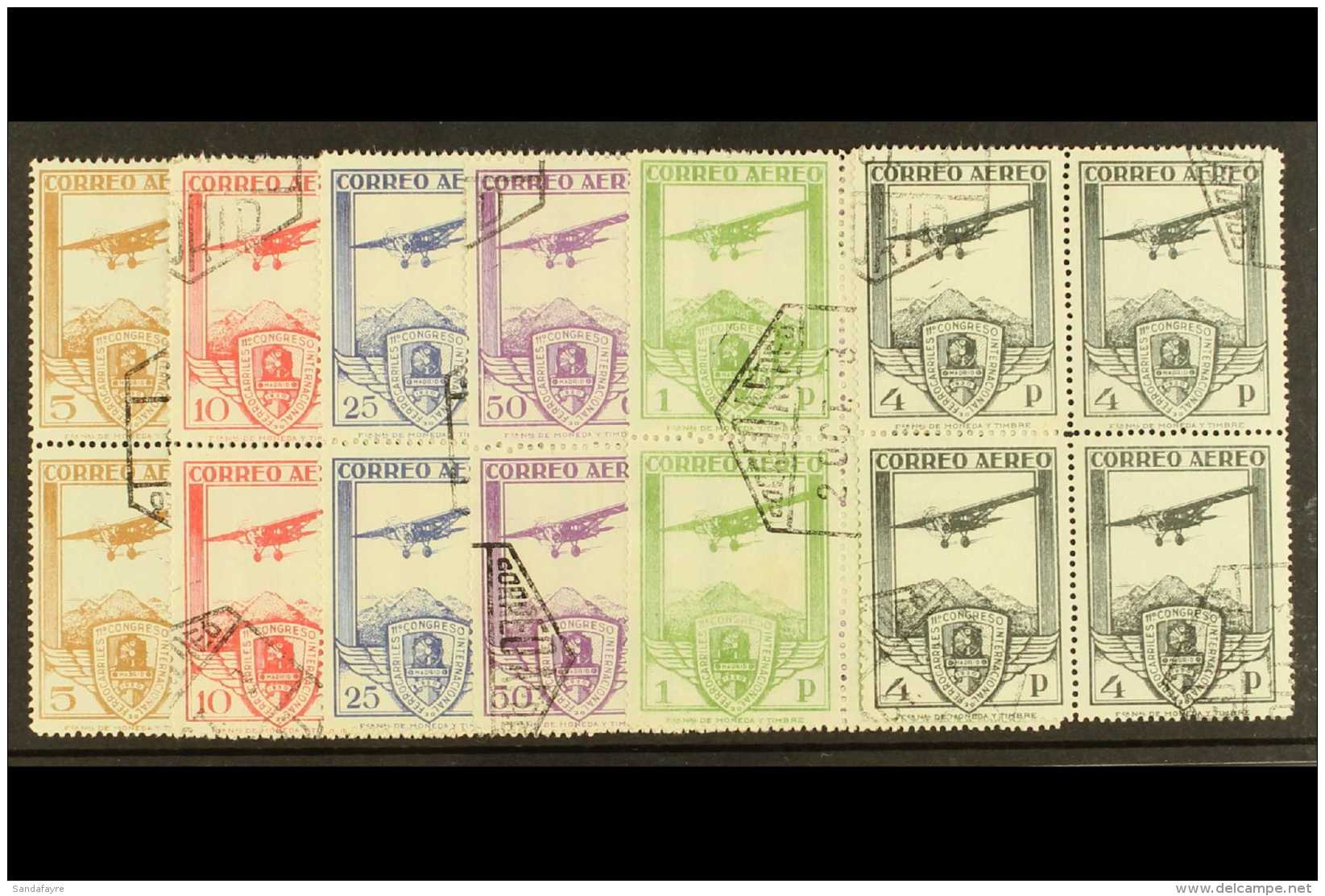 1930 RAILWAY CONGRESS Airmail Set Complete, SG 547/552, In Superb Used Blocks Of 4. (6 Blks) For More Images,... - Other & Unclassified