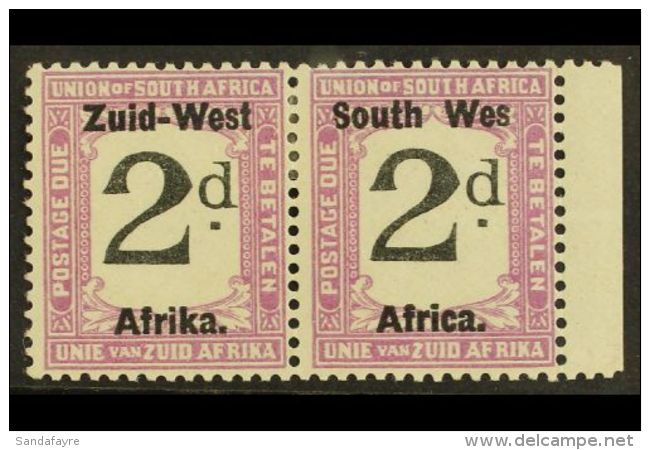 POSTAGE DUE 1923 2d Black And Violet Pair With "WES FOR WEST" Variety, Pretoria Printing, SG D9a, Very Fine &amp;... - South West Africa (1923-1990)