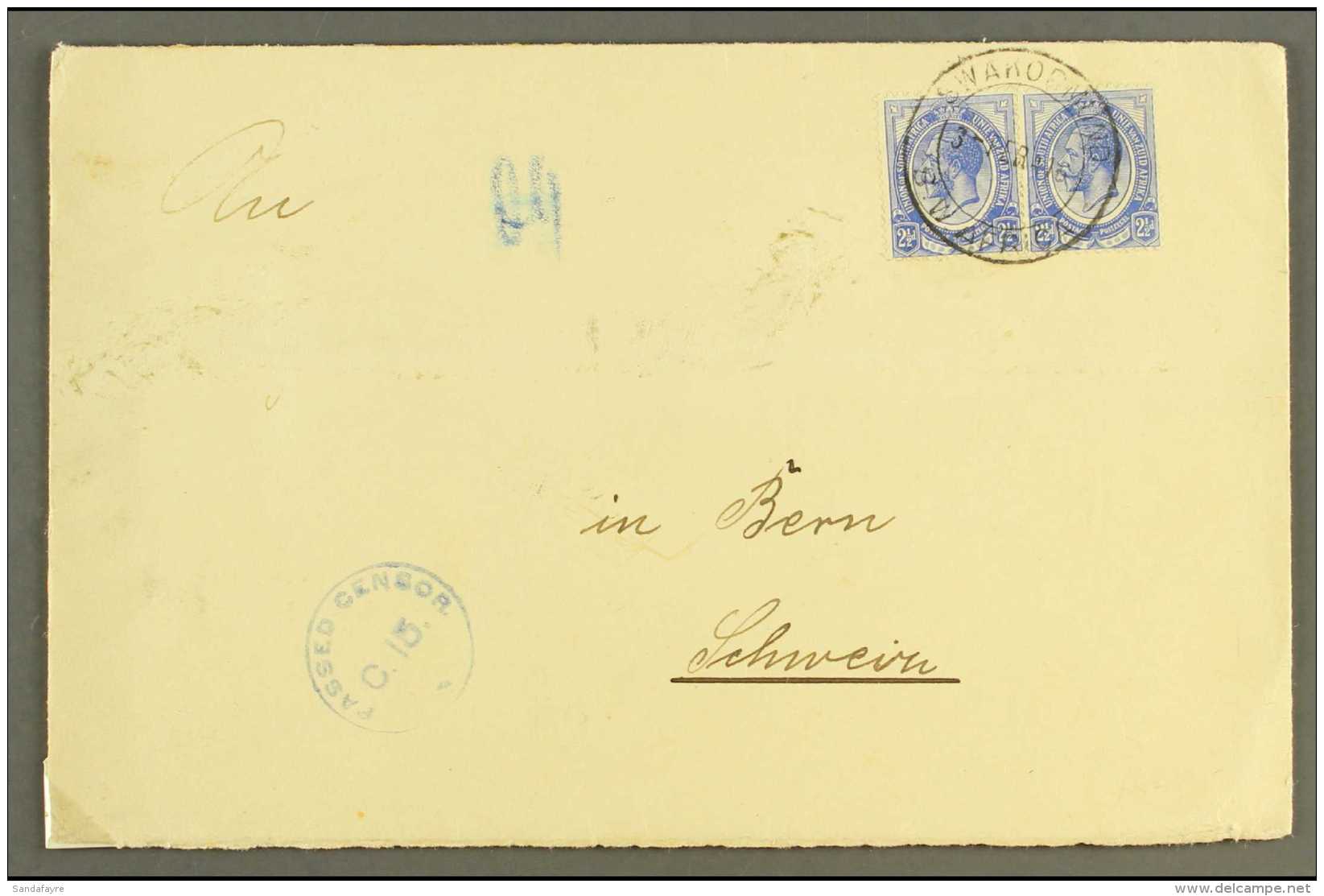 1916 (3 Feb) Env To Switzerland Bearing Two 2&frac12;d Union Stamps Tied By "SWAKOPMUND" Cds Cancel, Putzel Type... - South West Africa (1923-1990)