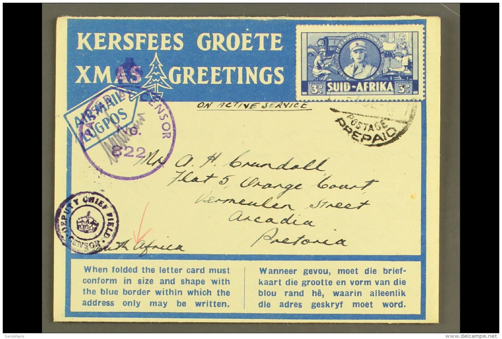 AEROGRAMME 1942 "A Pioneer In The Middle East Sends Greetings" Christmas Air Letter (with A "pioneer" On Horseback... - Unclassified