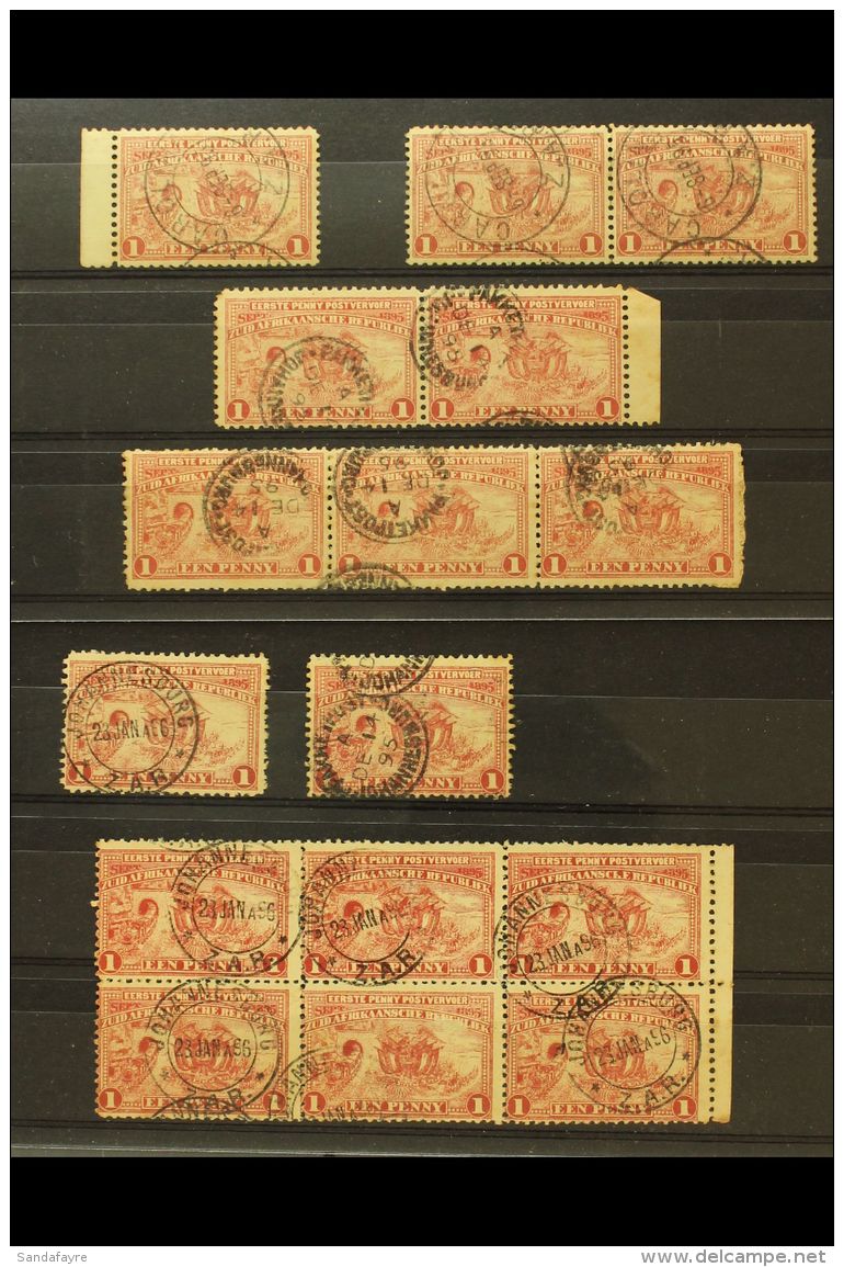 TRANSVAAL 1895 1d Red Penny Post Commemorative Stamp Small Group Of Interesting Used Examples Including 3 Examples... - Unclassified