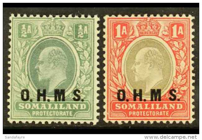 OFFICIAL 1904-05 "O.H.M.S." Overprinted &frac12;a Dull Green &amp; Green And 1a Grey-black &amp; Carmine, Both... - Somaliland (Protectorate ...-1959)