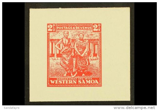 1935 PICTORIAL DEFINITIVE ESSAY Collins Essay For The 2&frac12;d Value In Red On Thick White Paper, The "Chief And... - Samoa