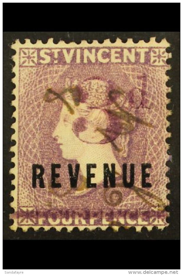 REVENUE STAMP 1888 3d On 4d Lilac, Barefoot 21, Fine Used. For More Images, Please Visit... - St.Vincent (...-1979)