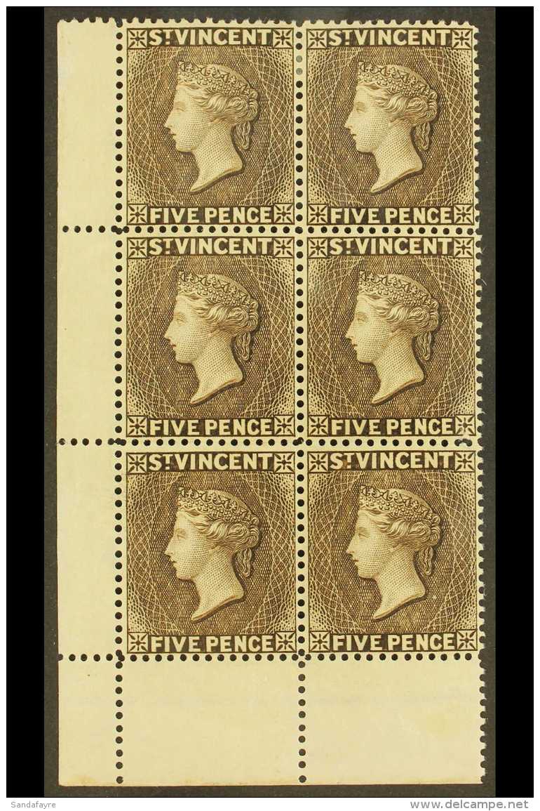 1897 5d Sepia, SG 62, Corner Marginal BLOCK OF SIX (2 X 3), Fine Mint, The Four Lower Stamps Never Hinged. For... - St.Vincent (...-1979)