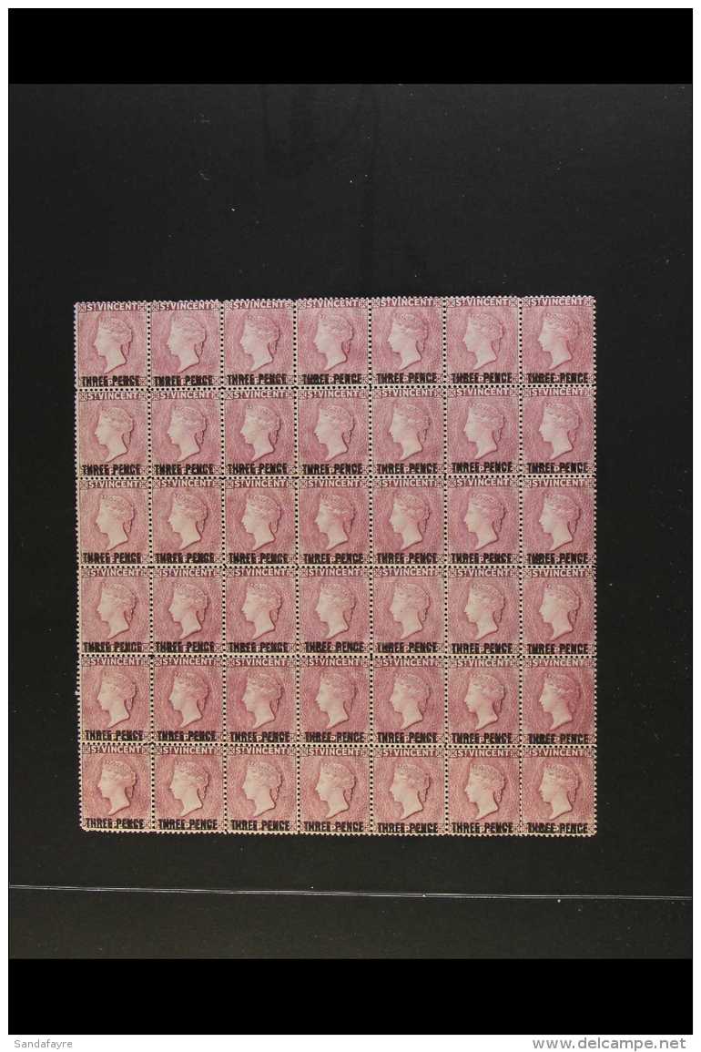 1897 3d On 1d Mauve, SG 63, Very Fine Mint BLOCK OF FORTY-TWO (7 X 6), Most Stamps Never Hinged. The Third Row Of... - St.Vincent (...-1979)