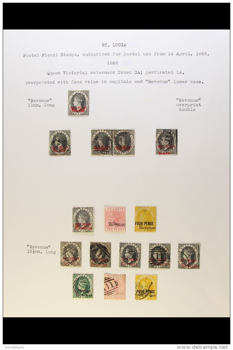 POSTAL FISCAL STAMPS 1883-1885 (SG F21/28) Mint And Used Collection On Album Pages. With Various Mint/unused/used... - St.Lucia (...-1978)