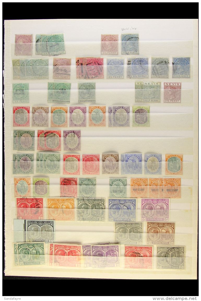 1870-1950 COLLECTION On A Two-sided Stock Page, Mint &amp; Used, Inc St Christopher 1870-82 2&frac12;d Mint &amp;... - St.Kitts And Nevis ( 1983-...)
