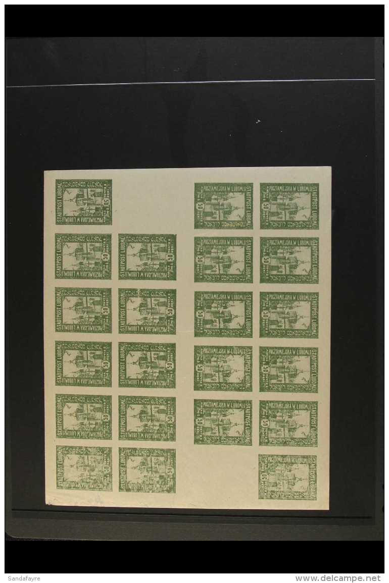 LUBOML LOCAL POST 1918 50h Olive-green Orthodox Church COMPLETE IMPERF SHEET Of 22 Stamps And Two Blank Labels... - Other & Unclassified