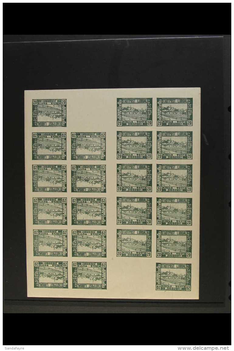 LUBOML LOCAL POST 1918 20h Grey-olive Town Square COMPLETE IMPERF SHEET Of 22 Stamps And Two Blank Labels... - Other & Unclassified