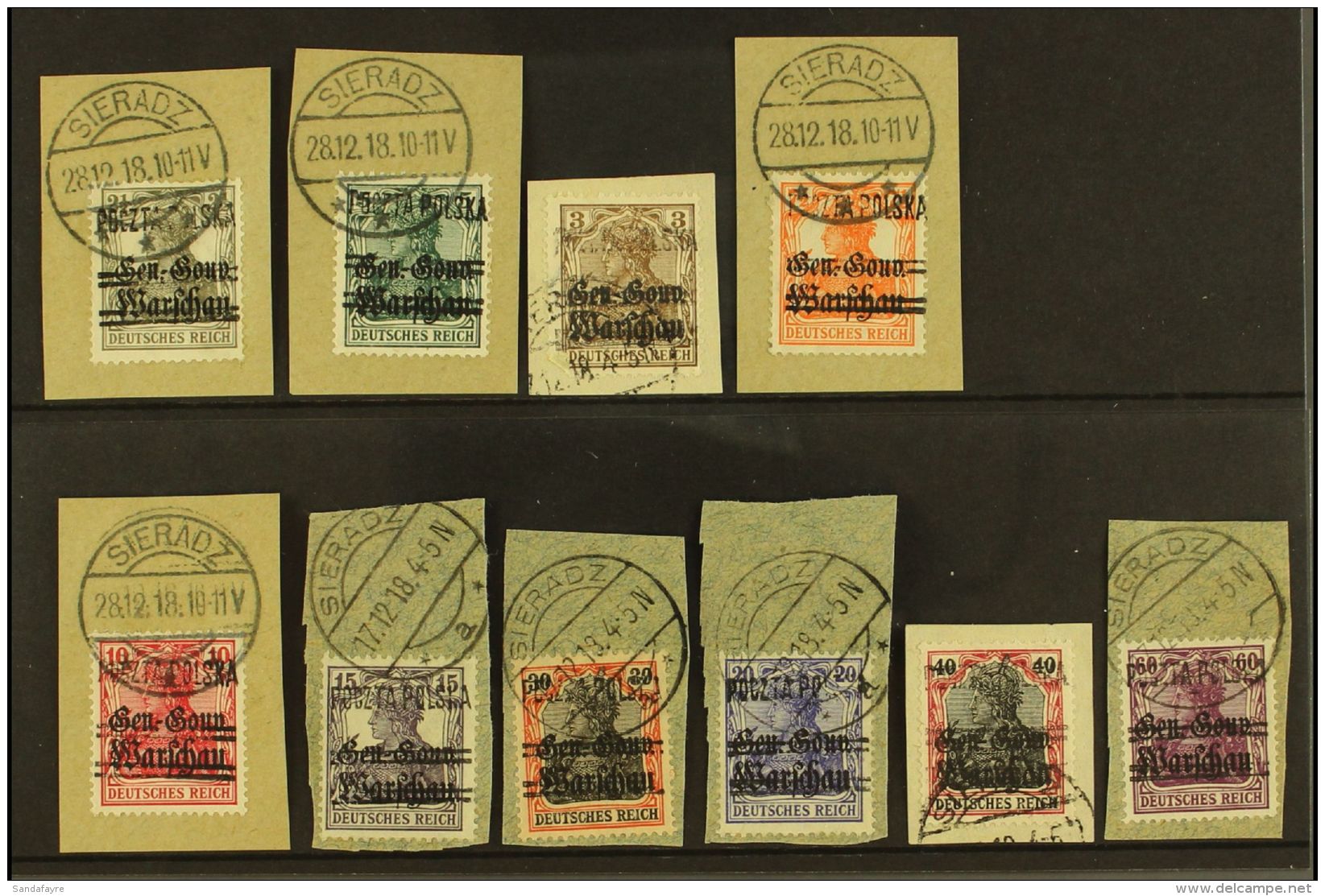 LOCALS - SIERADZ 1918 USED SELECTION On A Stock Card With An All Different Range Of Values To 60pf. (10 Stamps)... - Other & Unclassified