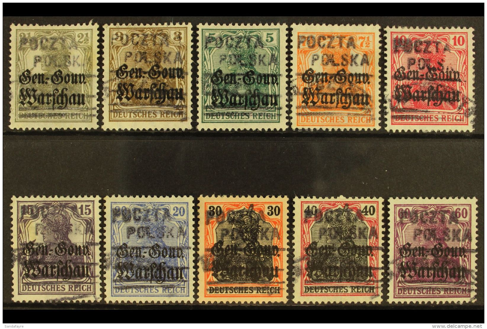 LOCALS - GRODZISK 1918 USED SELECTION On A Stock Card With An All Different Range Of Values To 60pf. (10 Stamps)... - Other & Unclassified