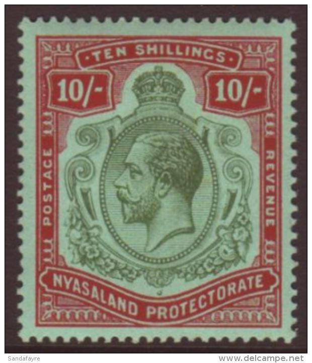 1913-21 10s Green And Deep Scarlet On Green SG 96e, Superb Never Hinged Mint. For More Images, Please Visit... - Nyassaland (1907-1953)