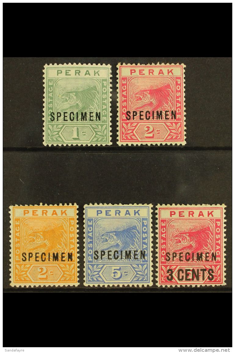 PERAK 1892 - 5 Tiger Set And 3c Surcharge Overprinted "Specimen", SG 61s/65s, Very Fine Mint. (4 Stamps) For More... - Other & Unclassified