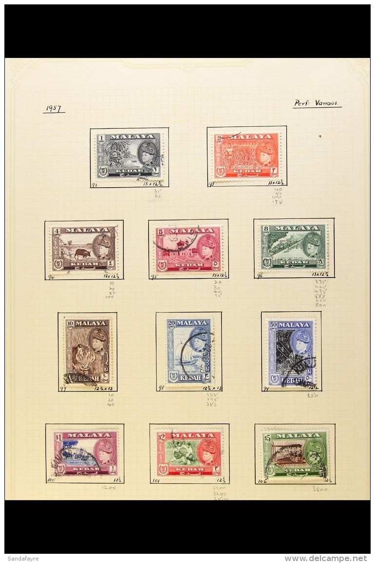 KEDAH 1922-1970 USED COLLECTION On Album Pages. Includes 1922-40 6c Die I &amp; II, 1957 Pictorial Set, 1959-62... - Other & Unclassified