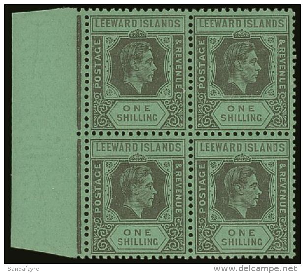 1942 1s Black And Grey / Emerald, SG 110bb, Very Fine Mint BLOCK OF 4 With Sheet Margin At Left. A Very Scarce... - Leeward  Islands