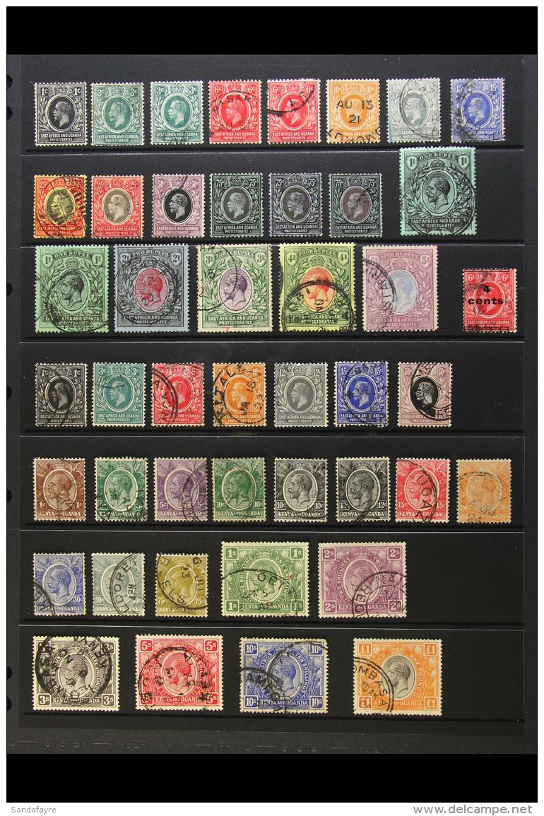 KENYA &amp; UGANDA 1922-27 KGV USED COLLECTION On A Stock Page. Includes  1912-21 CA Watermark Set To 5r And... - Vide
