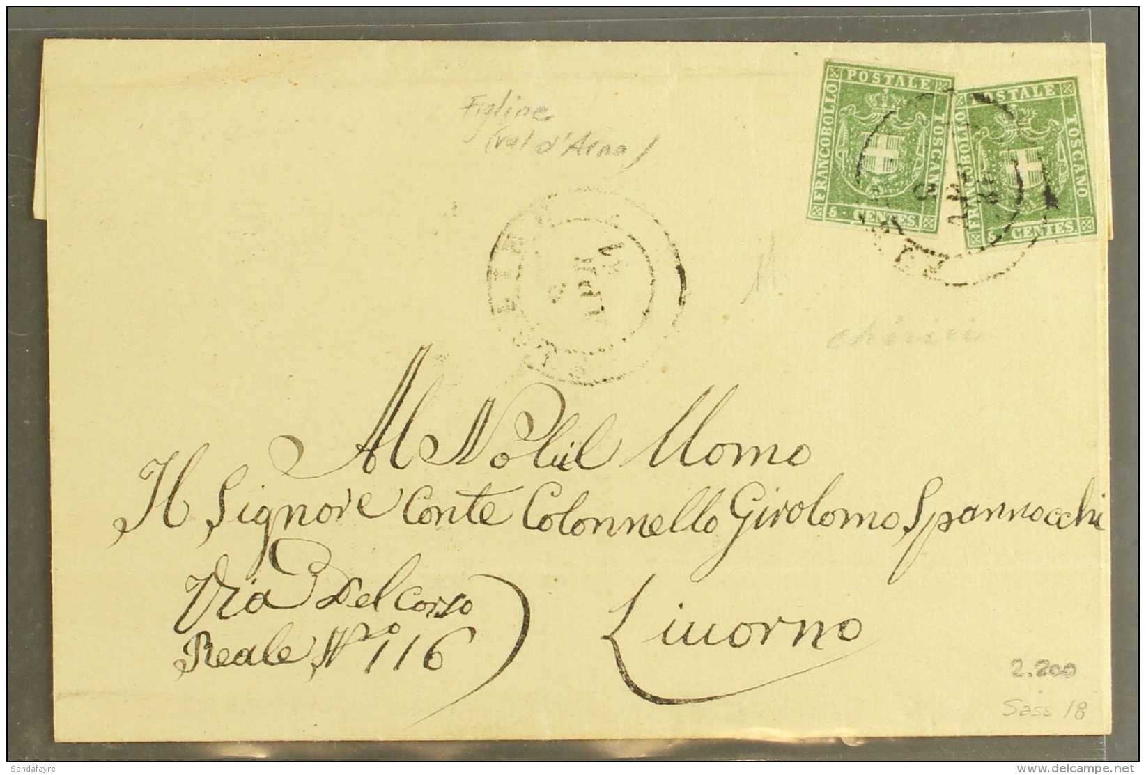 TUSCANY 1861 Cover Addressed To Count Colonel Girolom Spannocchi Franked 1860 5c Green (2) Sent From Florence To... - Unclassified
