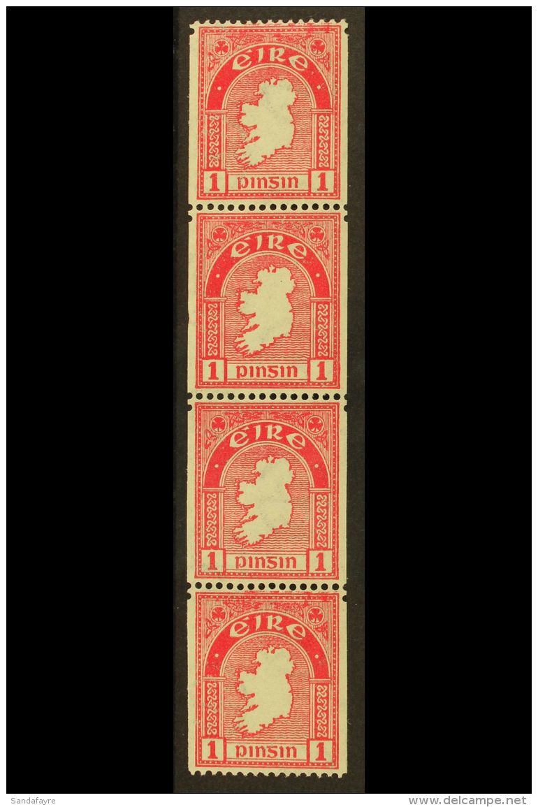 1933 COIL STAMP 1d Carmine, Perf 15 X Imperf (single Perf), Strip Of Four Fine Mint, Two Are Never Hinged, Well... - Other & Unclassified