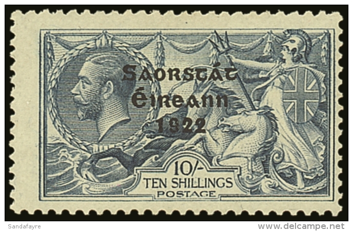 1922-23 10s Dull Grey Blue Seahorse SG 66, Showing Row 1/2 MAJOR RETOUCH Hib. T61b, Fine Mint, Centered To Right.... - Other & Unclassified