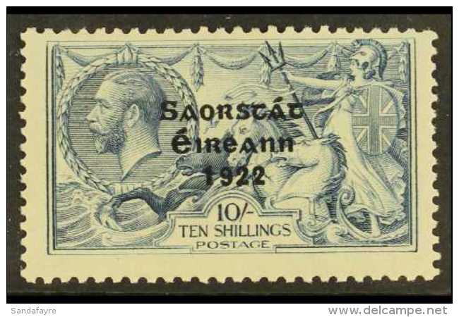 1922 10s Dull Grey Blue Seahorse, Ovptd Irish Free State, SG 66, Very Fine Mint. For More Images, Please Visit... - Other & Unclassified