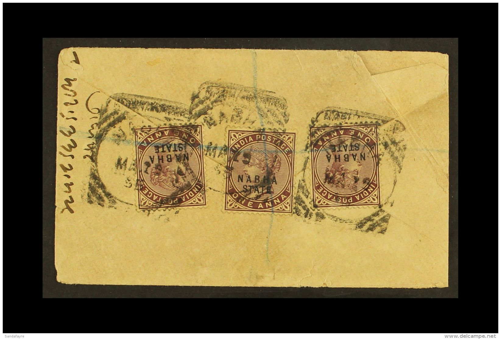 NABHA 1895 &frac12;a Postal Stationery Envelope To Bombay Uprated (on Reverse) With QV 1a X 3. For More Images,... - Other & Unclassified