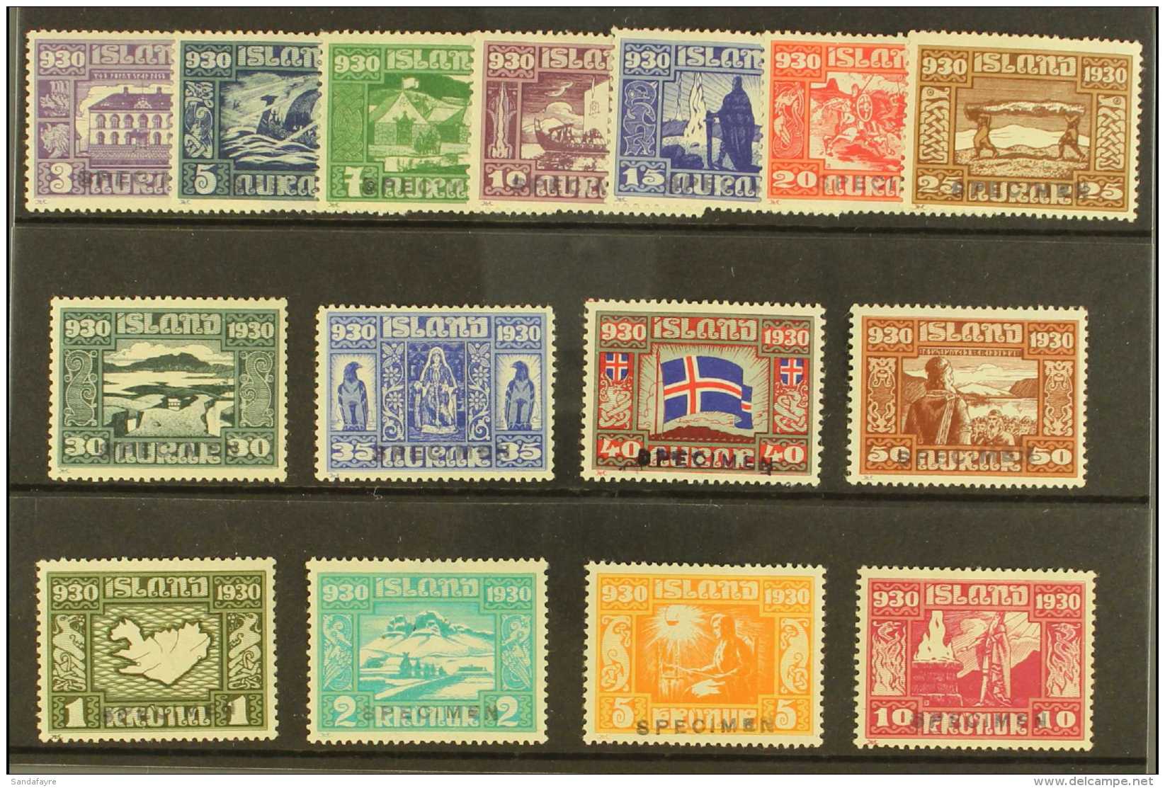 1930 Parliament Postage Complete Set With "SPECIMEN" Overprints (SG 158/72, Michel 125/39, Facit 173/87), Mint,... - Other & Unclassified