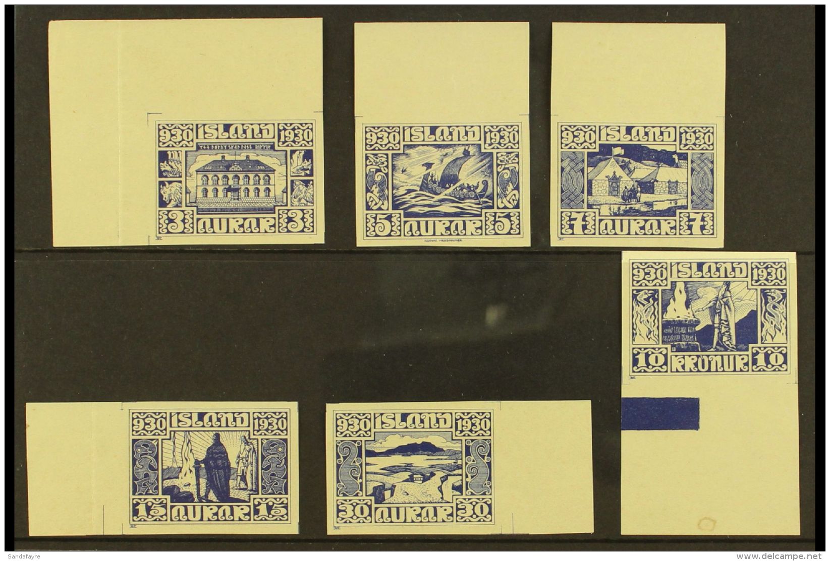 1930 IMPERF COLOUR TRIALS For The Parliamentary Millenary 3a, 5a, 7a, 15a, 30a, And 10kr Values, As Facit 173/175,... - Other & Unclassified