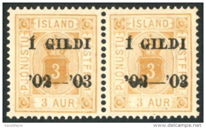 1902 "I GILDI '02-'03" OFFICIAL 3 Aur Yellow Orange Facit Tj 15b, A Never Hinged Mint Horizontal Pair (positions... - Other & Unclassified