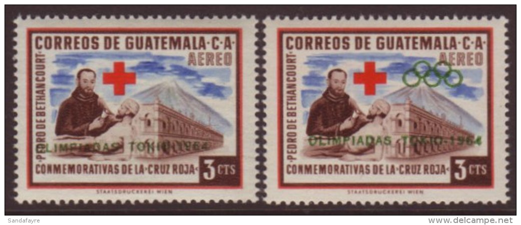 1964 3c Olympic Overprinted Red Cross Issue Displaying 'missing Rings' Error, As SG 710, Never Hinged Mint, Signed... - Guatemala