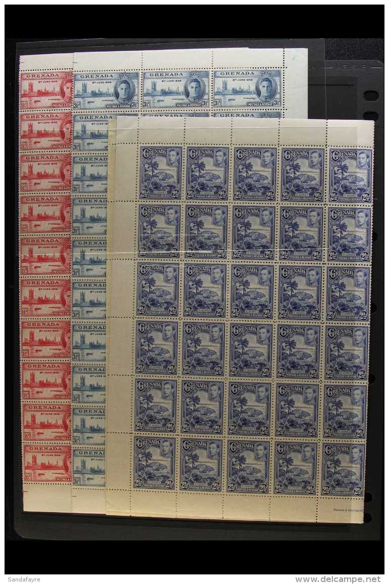 1938-52 NHM SHEETS A Selection Of Complete Sheets Including 1938-50 2&frac12;d Bright Blue (SG 157), 1946 Victory... - Grenada (...-1974)