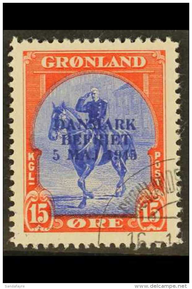 1945 15o Blue &amp; Red Liberation OVERPRINT IN BLUE Variety (SG 21a, Michel 21 I, Facit 23v2), Very Fine Used,... - Other & Unclassified