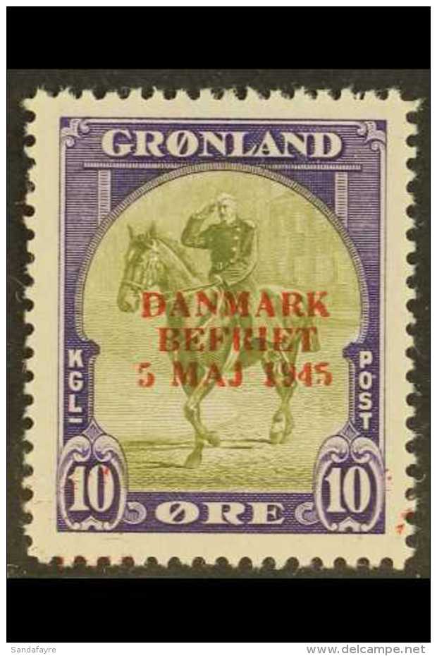 1945 10o Olive &amp; Purple Liberation OVERPRINT IN RED Variety (SG 20a, Michel 20 I, Facit 22v2), Fine Mint, Very... - Other & Unclassified