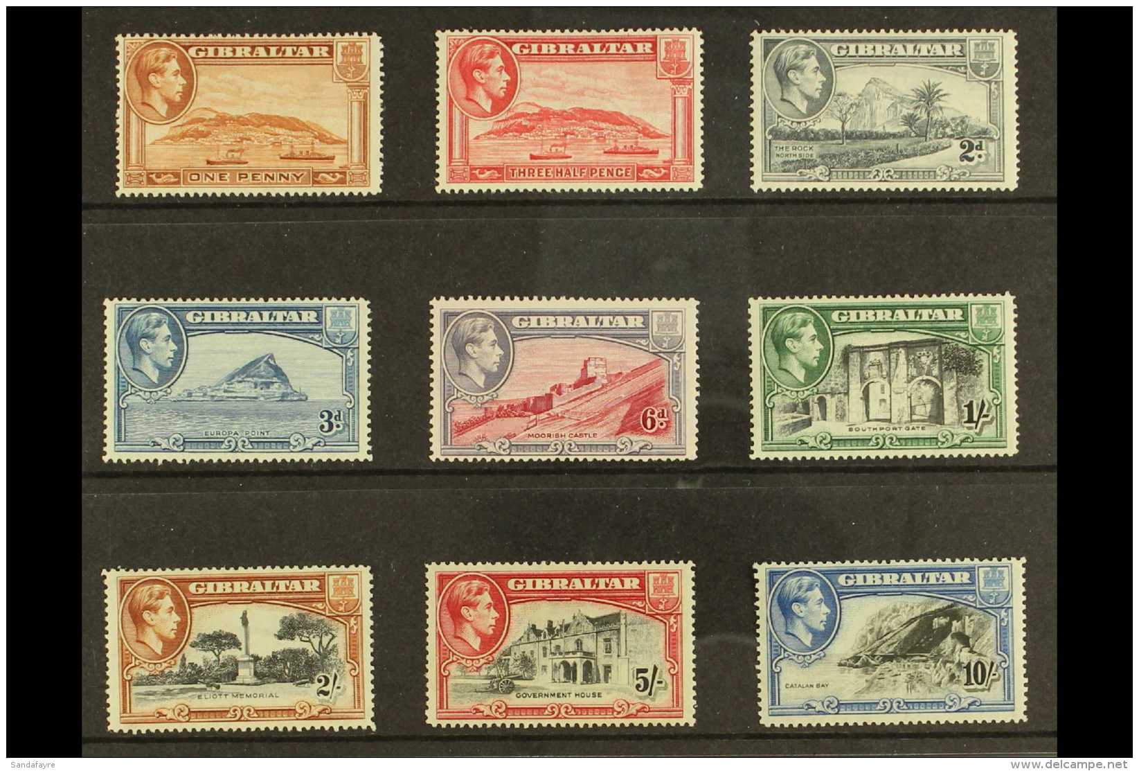 1938-51 A Complete Set Of All The Perf 14 Printings With 1d Yellow-brown, 1&frac12;d Carmine, 2d Grey, And 3d... - Gibraltar